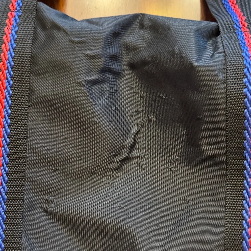 Carlton VTG Stylish Black Classic Nylon Duffel Bag with Red and Blue Accents